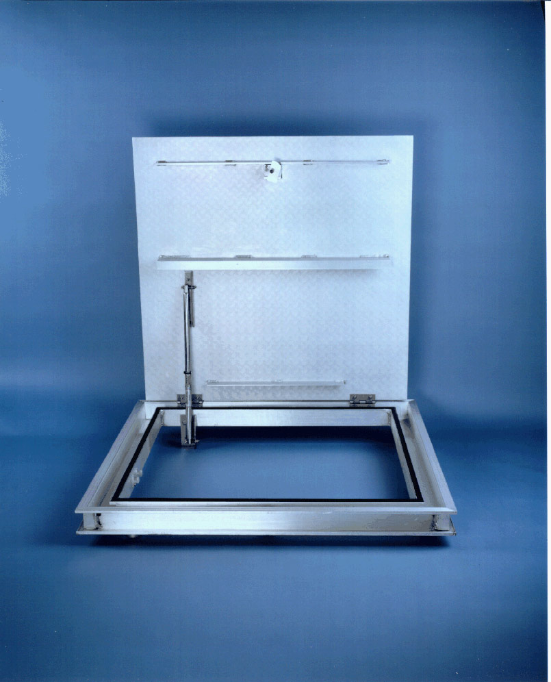 An opened aluminum TUF HATCH on a blue background.