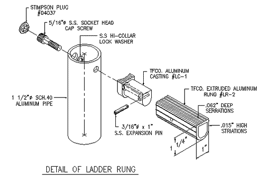 A blowup technical drawing that details a ladder rung.