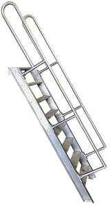 An aluminum TUF LADDER Ships Ladder that is angled at 60 degrees.