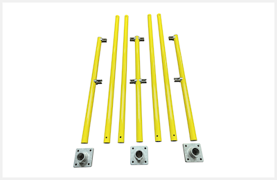 A aluminum yellow railing kit that has not be assembled.